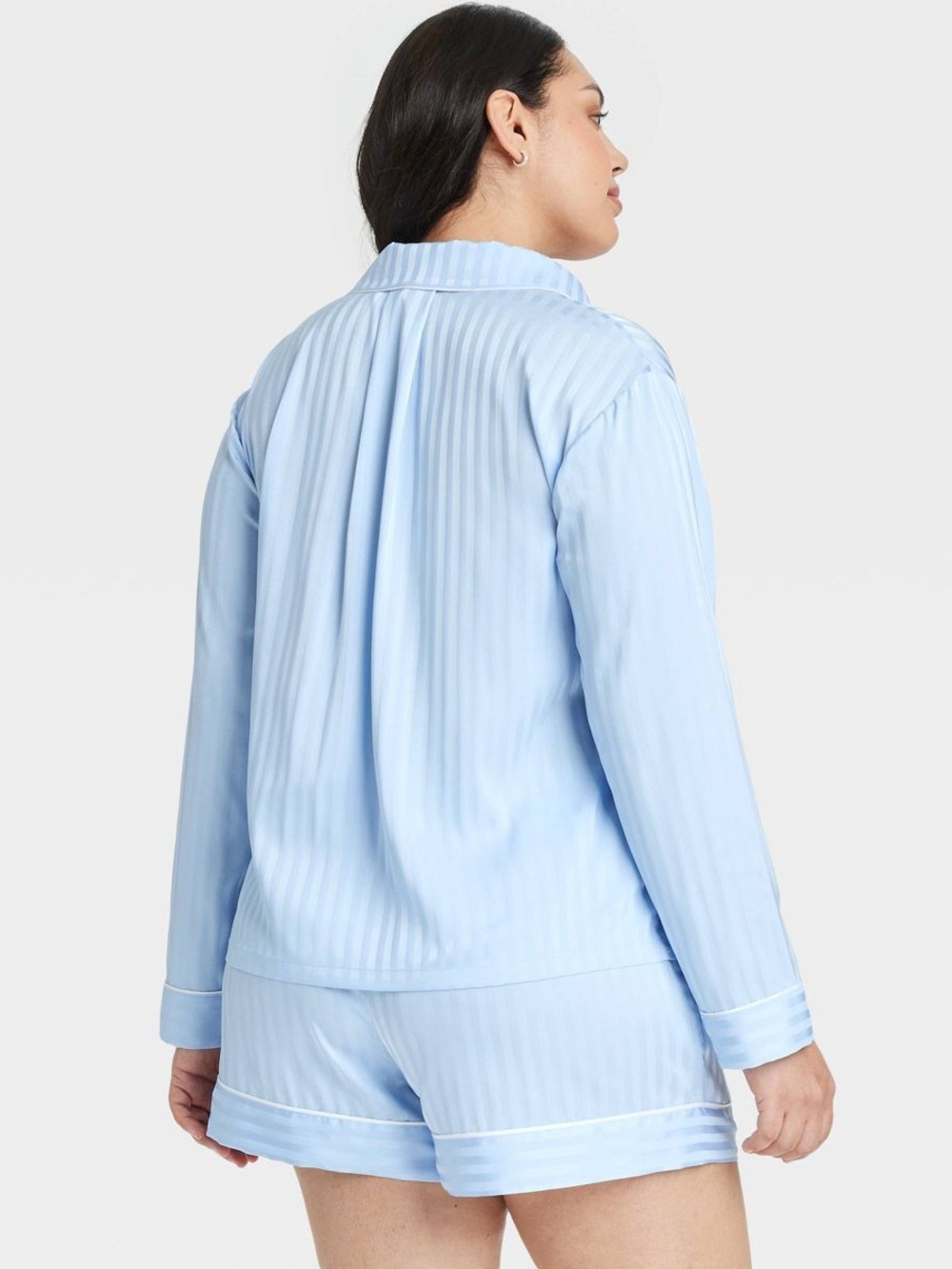 NWT Auden Light Blue Satin Button-Front Pajama Top & Shorts 1X - Picture 2 of 16